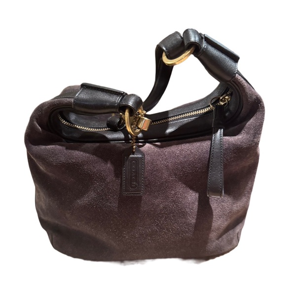 Coach Vintage Suede Hobo Shoulder Bag With Leather Trim In Dark Brown - Picture 2 of 13